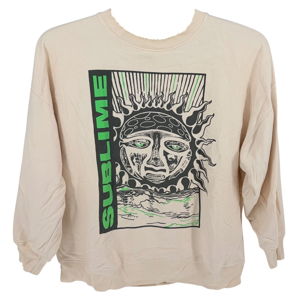 American Eagle Sublime Sweatshirt XL Beige Oversized Sun Graphic Crew Neck